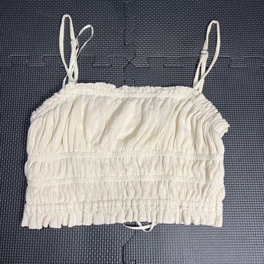 Japna Womens Smocked Cream Crop Top Adjustable Straps Size S 100% Viscose